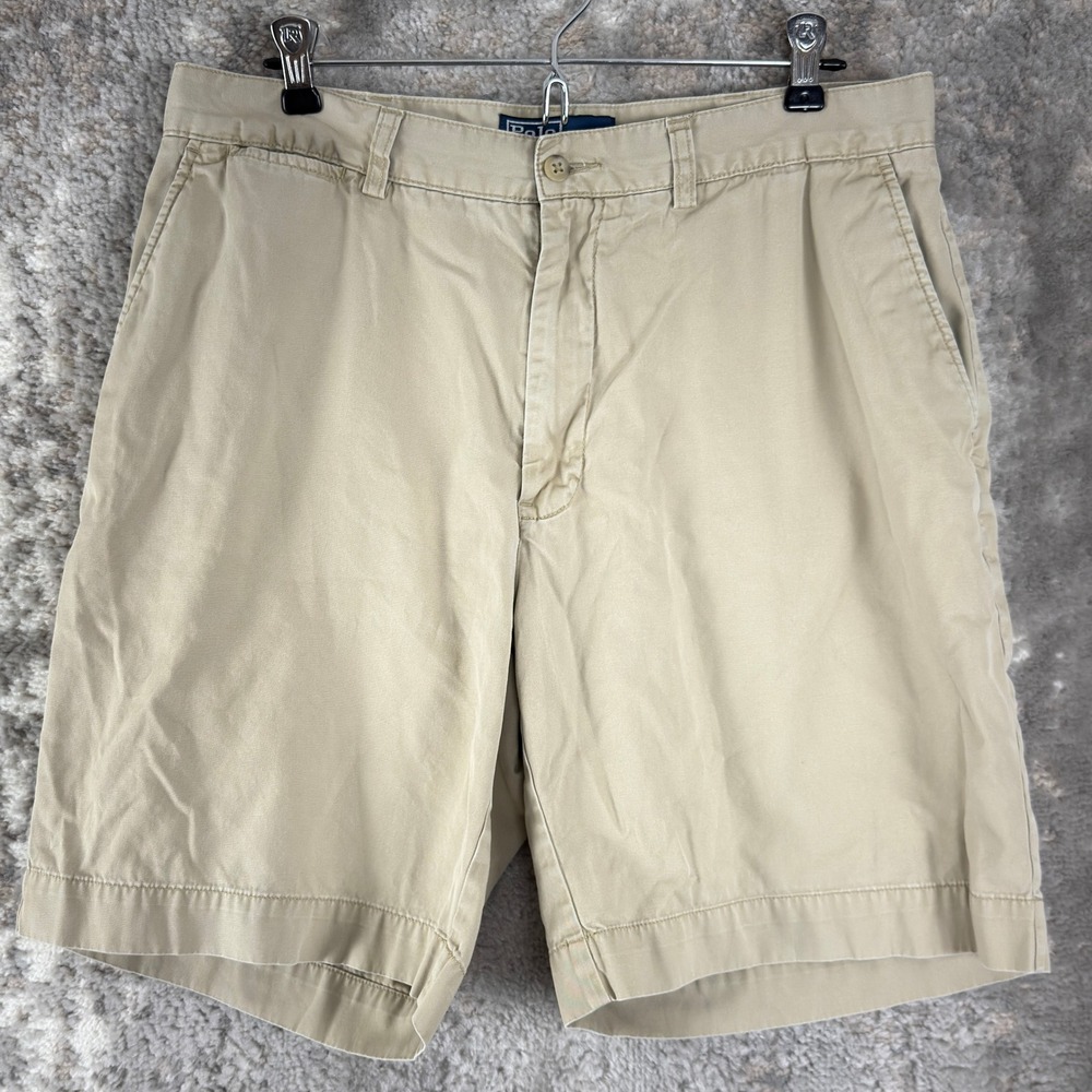Polo Ralph Lauren Size 34 Classic Chino Flat Front Shorts Tan Short Sleeve Men